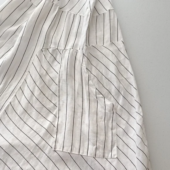 Italian Linen Asymmetric Striped White Sleeveless Maxi Shirt Dress Size S-M - Picture 14 of 16